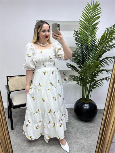 Lady Sari Papatya Desenli Çiçekli Elbise