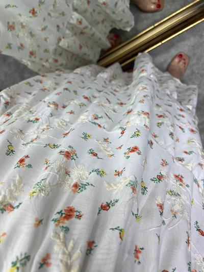 Lady Turuncu Sari  Çiçekli Elbise