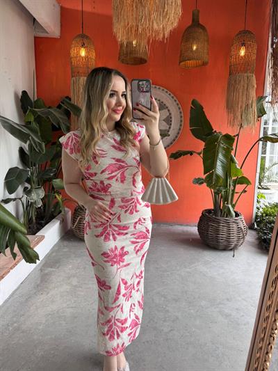 Lady Vatkalı Drapeli Elbise Pembe