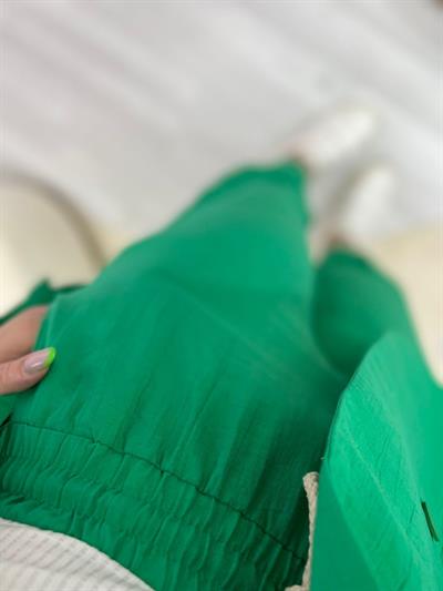 Lara Beli Lastikli Keten Pantolon Yeşil