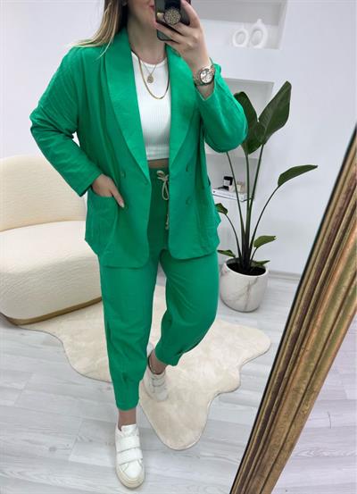 Lara Beli Lastikli Keten Pantolon Yeşil