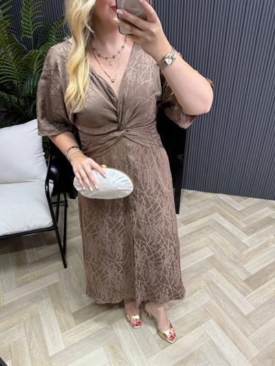 Layd Düğüm Detaylı Dokulu Saten Elbise Bronz