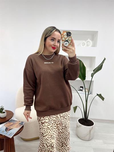Lb Nakişli Acı Kahve Sweatshirt