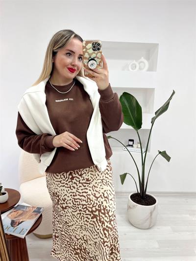 Lb Nakişli Acı Kahve Sweatshirt