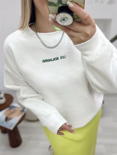 Lb Nakişli Beyaz Sweatshirt
