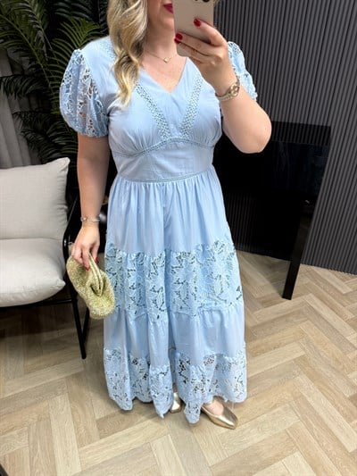 Leidi Fisto Detaylı Tasarım Elbise Mavi