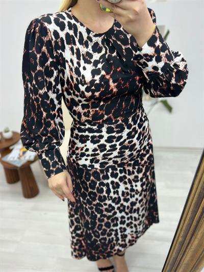 Leopar Balon Kol Tasarım Elbise