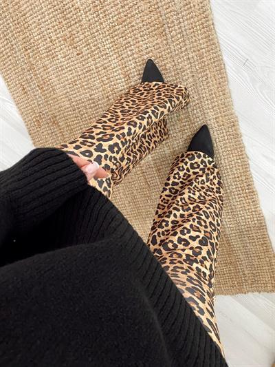 Leopar Beli Lastikli İspanyol Paça Pantolon