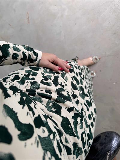 Leopar Desenli Düğüm Detaylı Krep Elbise Yeşil