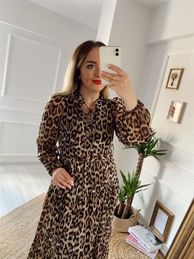 Leopar Şifon Elbise