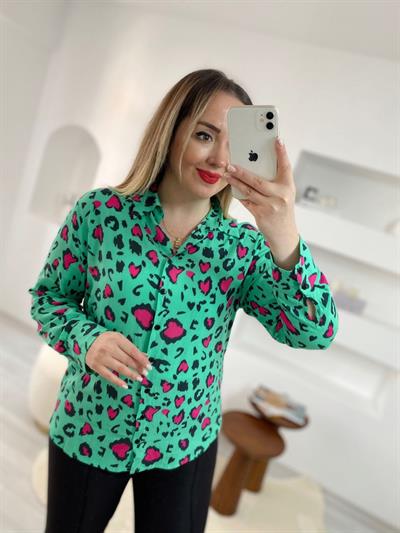 Leopar Tasaım Gömlek Yeşil