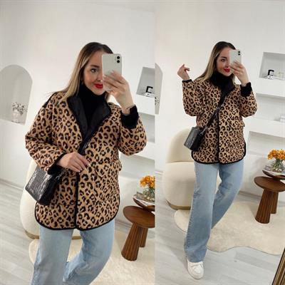 Leopar Tasarım Kapitone Ceket