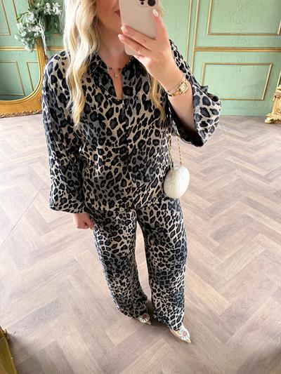 Leopar Tasarım Pamuk Saten Takım Antrasit