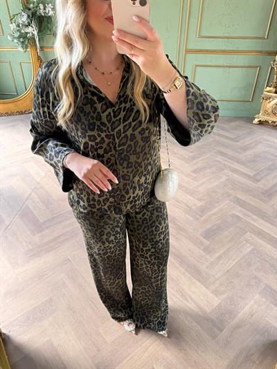 Leopar Tasarım Pamuk Saten Takım Haki