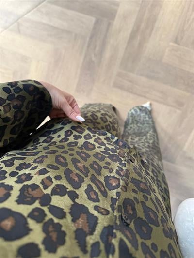 Leopar Tasarım Pamuk Saten Takım Haki