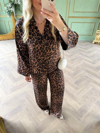 Leopar Tasarım Pamuk Saten Takım Kahverengi