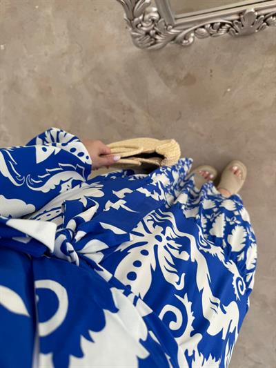 Leyla Desenli Pamuk Viskon Kumaşli Elbise Mavi