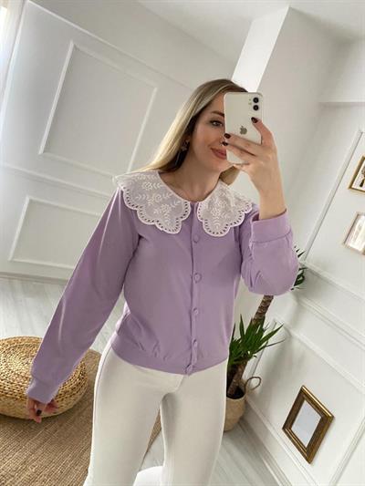 Lila Bebe Yaka Sweat Hırka