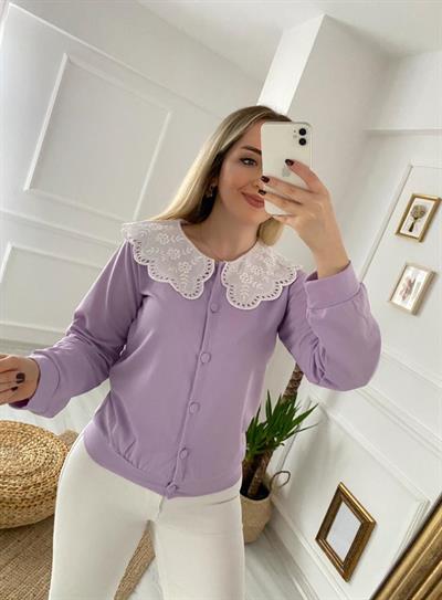 Lila Bebe Yaka Sweat Hırka