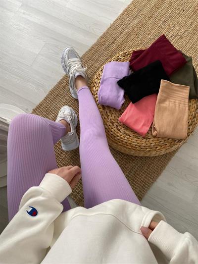 Lila Fitilli Geniş Bel Detaylı Tayt