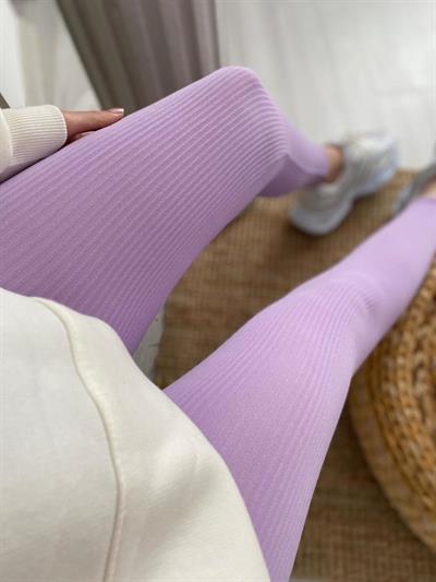 Lila Fitilli Geniş Bel Detaylı Tayt