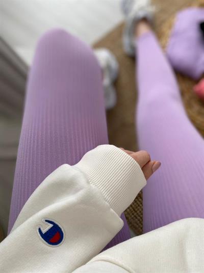 Lila Fitilli Geniş Bel Detaylı Tayt