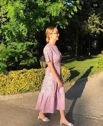 Lila Kemerli Elbise