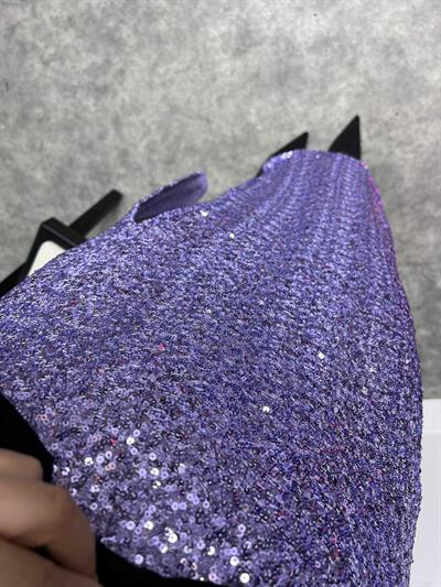 Lila Yırtmaç Detaylı Payet Etek