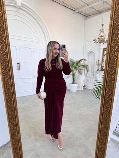 Lily Drapeli Özel Tasarım Elbise Bordo