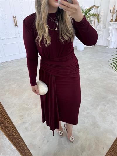 Lily Drapeli Özel Tasarım Elbise Bordo