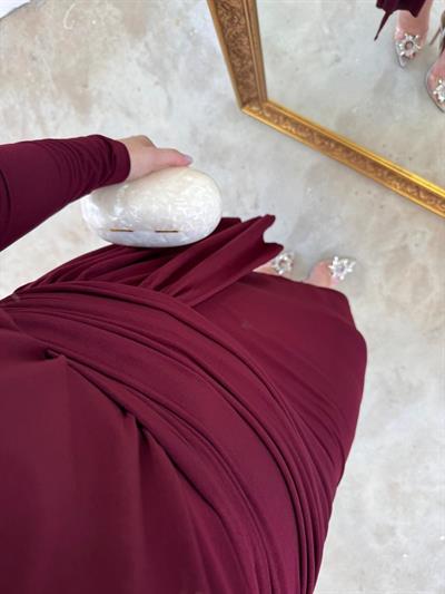 Lily Drapeli Özel Tasarım Elbise Bordo