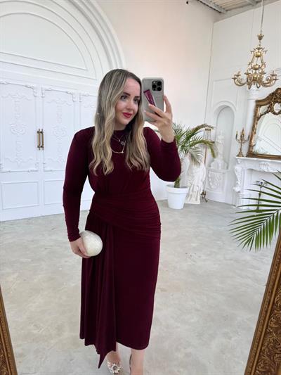 Lily Drapeli Özel Tasarım Elbise Bordo