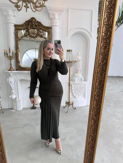 Lily Drapeli Özel Tasarım Elbise Haki