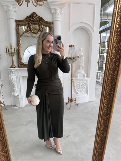 Lily Drapeli Özel Tasarım Elbise Haki