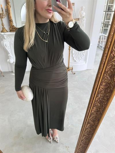 Lily Drapeli Özel Tasarım Elbise Haki