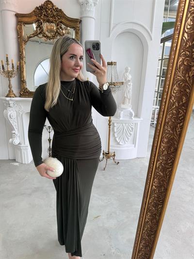 Lily Drapeli Özel Tasarım Elbise Haki