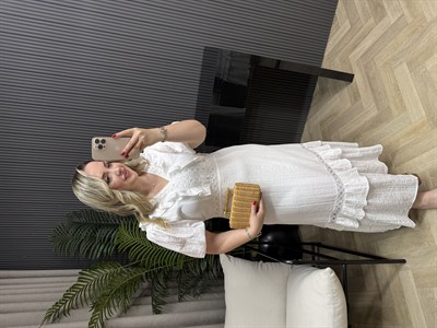 Lina Fisto Detaylı Tasarım Elbise Beyaz