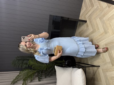 Lina Fisto Detaylı Tasarım Elbise Mavi