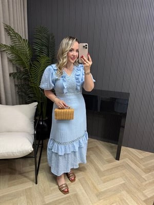 Lina Fisto Detaylı Tasarım Elbise Mavi