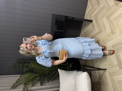 Lina Fisto Detaylı Tasarım Elbise Mavi