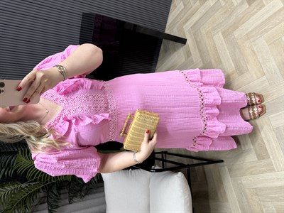Lina Fisto Detaylı Tasarım Elbise Pembe