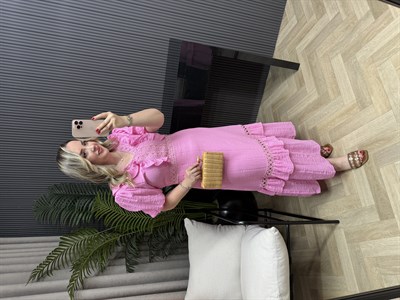 Lina Fisto Detaylı Tasarım Elbise Pembe