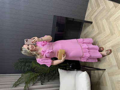 Lina Fisto Detaylı Tasarım Elbise Pembe