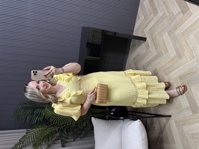 Lina Fisto Detaylı Tasarım Elbise Sarı