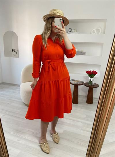 Linda Oranj Midi Boy Elbise