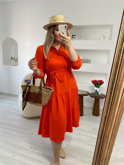 Linda Oranj Midi Boy Elbise
