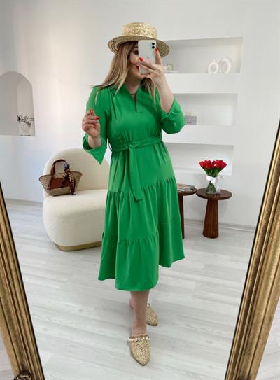 Linda Yeşil Midi Boy Elbise