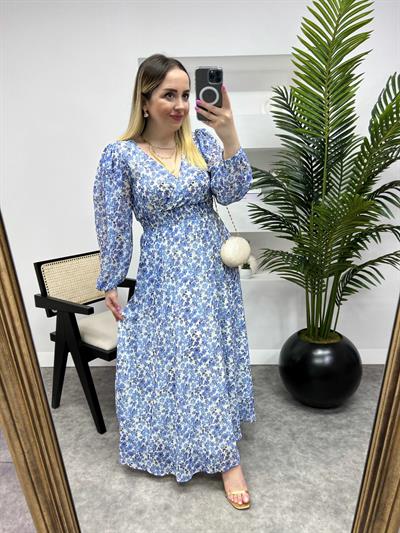 Lisa Orj Marka Şifon Tasarım Elbise Mavi