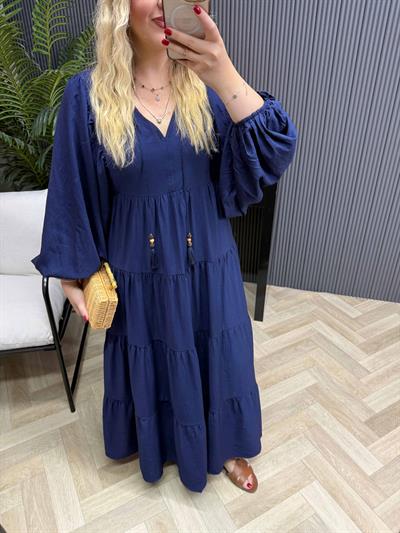 Liza Balon Kol Aerobin Keten Rahat Elbise Lacivert