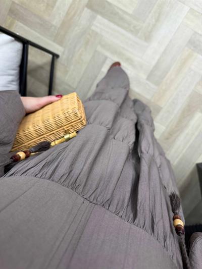 Liza Balon Kol Aerobin Keten Rahat Elbise Kahve